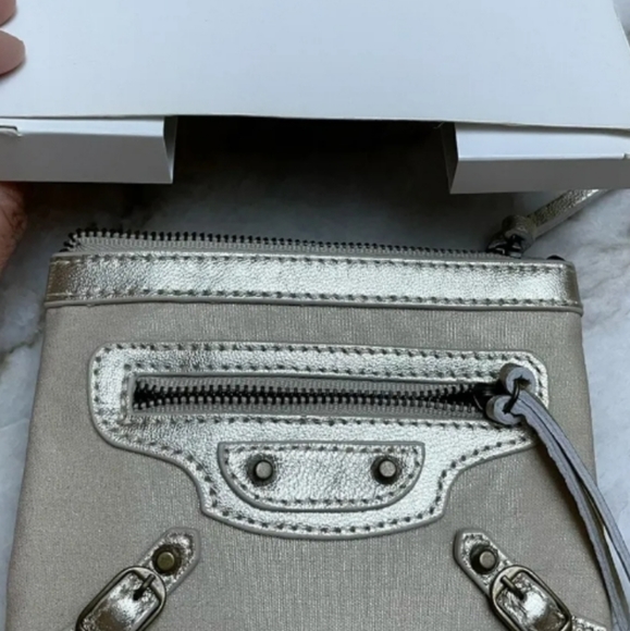 Balenciaga Paris Gold Leather Trim Card Coin Zip Holder Wallet - Picture 8 of 9